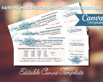 Faith Promise Pastor Appreciation Pledge Card With Tear Off Canva Template