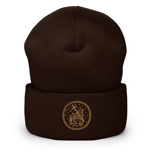 Christian Beanie Jesus Winter Hat Brown and Gold