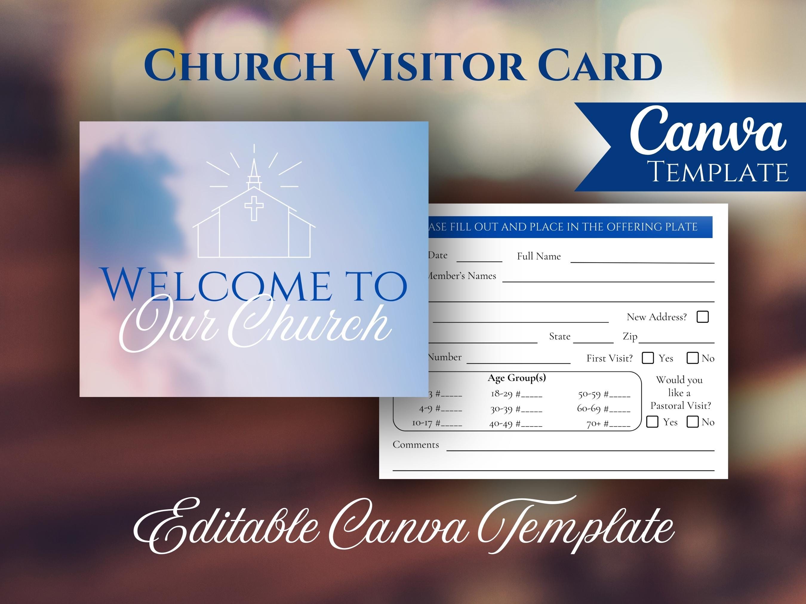 Visitor Card for Church Visitors General Church Welcome Editable Canva Template
