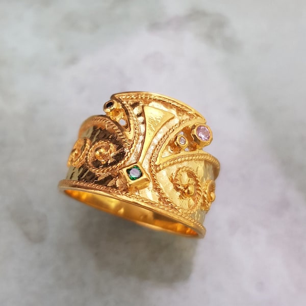 Ancient Byzantine rings 24k Gold plated , 9k Yellow Gold and 18k Yellow gold