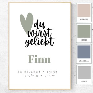 Poster "Du wirst geliebt" - auf Wunsch personalisiert mit Geburtsdaten, Geburtsposter, Geschenk zur Geburt, Deko für Kinderzimmer