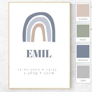 Poster "Regenbogen" - auf Wunsch personalisiert mit Geburtsdaten, Geburtsposter, Geschenk zur Geburt, Deko für Kinderzimmer