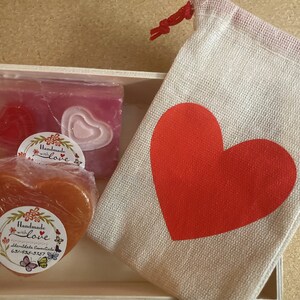 GIFT SET&quot; Heart Shaped Hand Made Soap infused with Lavender and Madagascar Vanilla & Rectangular Soap with Heart Inlay Infused Ylang Ylang