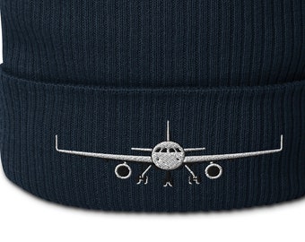Airplane landing Organic ribbed Beanie, Plane Design, Aviation hat, Pilot gift, Sky bound Organic Beanie, Aircraft Beanie