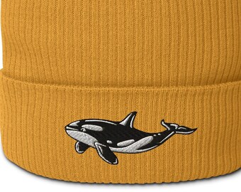 Orca Whale Organic Cotton Beanie, Killer whale hat, Whale embroidery, Ocean Beanie, Sea Life hat, Organic Cotton hat, Free Willy