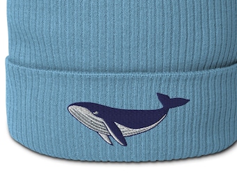 Humpback Whale Organic Cotton Ripped Beanie, Whale embroidery, Ocean Sea Life hat, whale illustration, free willy, organic beanie