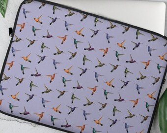 Purple Hummingbirds Laptop Sleeve, Vibrant Bird Laptop Case, Calibri Print, Flying Bird, Hummingbirds PC Cover, Bird print