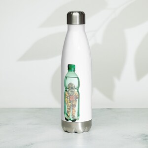 Botella de agua de acero inoxidable con diseño de buzo en botella verde, con impresión submarina, ideal para hacer snorkel o para bucear.