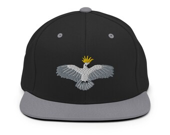 Landing Cockatoo Snapback Hat, Bird Embroidery, Cockatoo Lover, white bird, cheeky bird, flying bird design, animal cap, Jungle animal