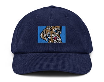 Curious Puppy Corduroy hat, dog embroidery, puppy design hat, unique puppy cap, dog brother gift, cool dad cap gift