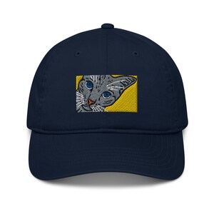 Kitty Cat Organic Baseball cap, cat embroidery, kitty design hat, unique cat cap, cat brother gift, cool uncle cat cap gift