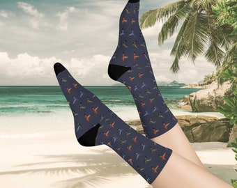 Navy Hummingbirds crew socks, All-over print, Bird lover socks, hummingbird print, blue bird, unique dad gift, wild birds
