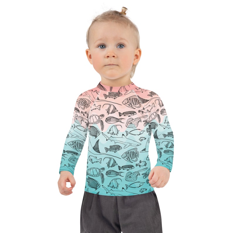 Reef Life Kids UV Rashie, Turtle Rashguard, Shark Fish, Hippie Child