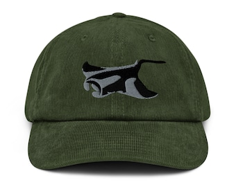 Manta Ray Corduroy hat, Sting Ray hat, Shark cap, Manta Ray Embroidery, Divers hat, Ocean cap , Manta Ray design