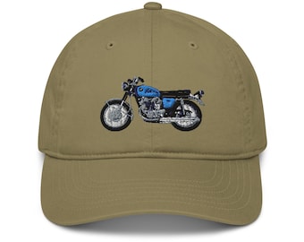 Retro Motorbike Baseball Cap, Motorcycle, bike club gift, road trip hat, classic Motorbike, biker cap, retro Honda, Organic Cotton