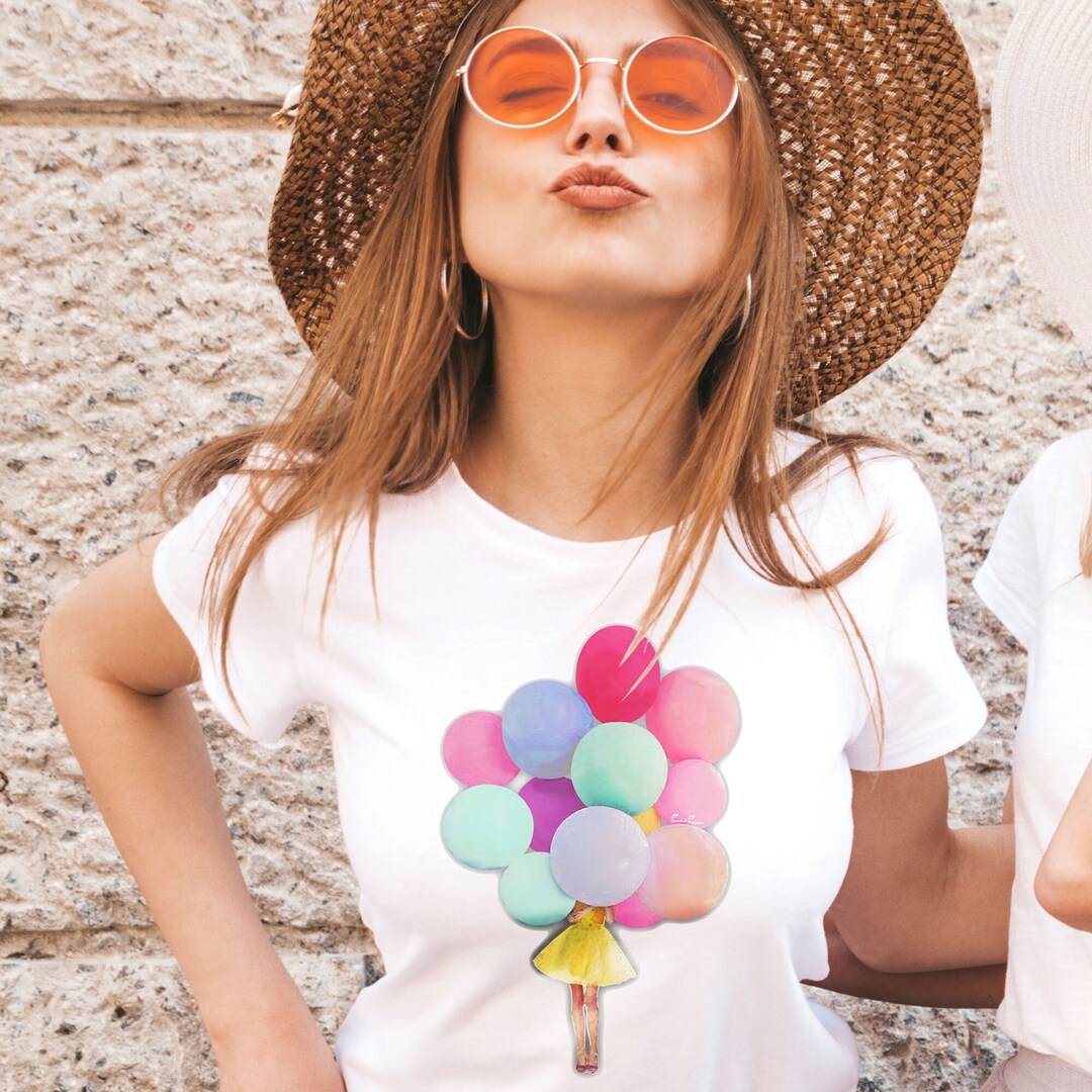 Balloon Girl, Balloon Print, Colorful Balloons, Watercolour Shirt