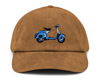 Vintage Scooter Corduroy hat, Italian Vespa, bike club gift, road trip hat, classic Motorcycle, biker cap, retro scooter