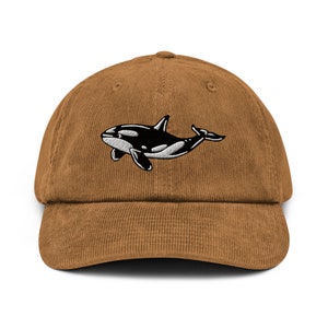 Orca Whale Corduroy hat, Killer whale hat, Whale embroidery, Ocean cap, Sea Life hat, sea animal cap, Free Willy