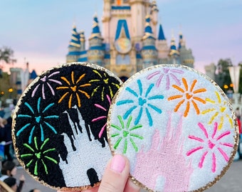 Disney Fireworks Castle Patch. Chenille Castle Patch. Magic Kingdom Patch. Iron on patch. Disney Castle Patch. Magic kingdom castle patch.