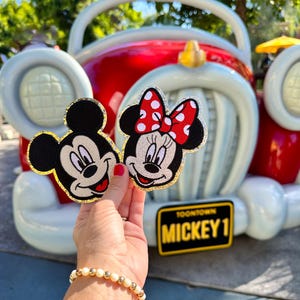 Mickey Patch. Minnie Patch. Disney Patches. Disney Iron On Patches. Gold Glitter Minnie, Gold Glitter Mickey Patch. Disney Park Bag