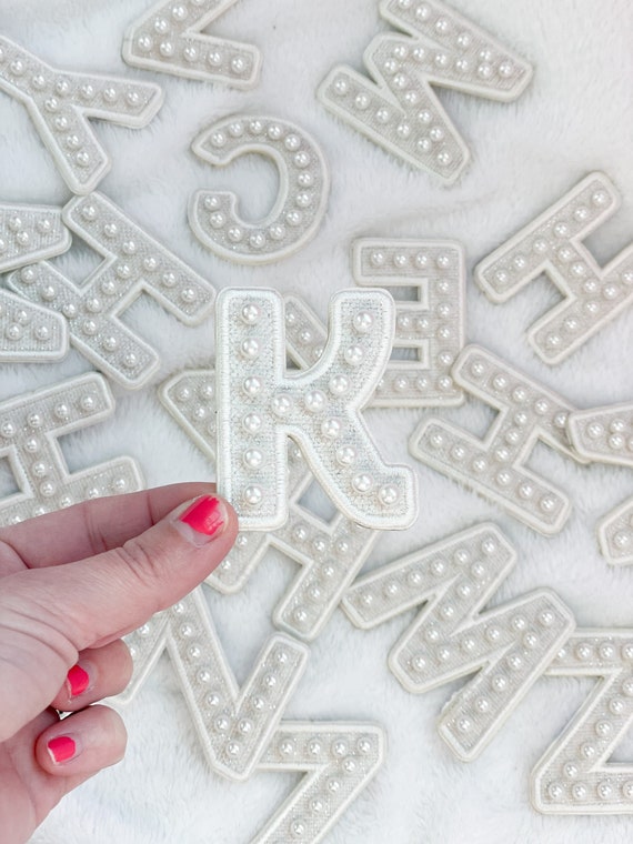 High Quality White Pearl Letter Patches- Entire Alphabet Available. Pearl Alphabet Letters. Pearl patch letters.