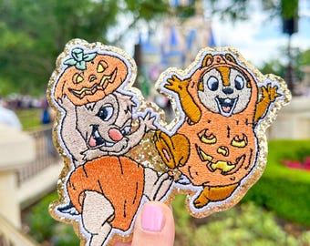 Halloween Chip and Dale Patch. Disney Halloween Patch. Disney Patch. MNSSHP Bag. Halloween character Patch. Pumpkin chip and dale.