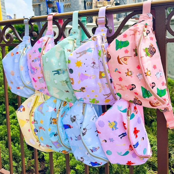Disney Princess Fanny Packs- Cinderella Fanny Pack Belle Fanny Pack- Moana Fanny Pack- Rapunzel Fanny Pack- Frozen Fanny Pack- Tiana Fanny