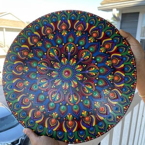 Rainbow Hand-Painted Mandala Wall Hanging: 14&quot; Round Art