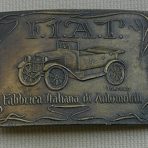 Vintage Indiana Metalcraft FIAT Heavy Metal Square Belt Buckle-Car Enthusiast