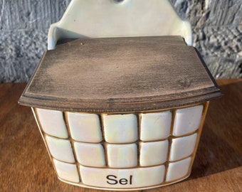 Old vintage ceramic salt box country house decoration