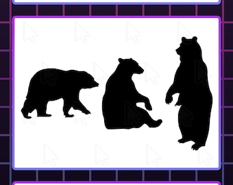 Bear Silhouette Vector Bundle: Grizzly Clip Art (Ai, EPS, SVG, PNG)