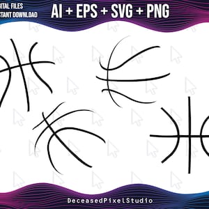 Contorno de líneas de pelota de baloncesto (AI, EPS, SVG, PNG), imágenes prediseñadas de líneas de pelota de baloncesto, diseño vectorial de imagen de baloncesto, archivo Cricut