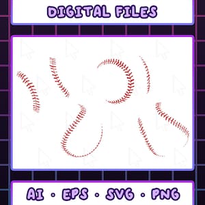 Baseball Stitches SVG Bundle Softball Ball Stitches Ai, EPS, PNG Clip Art Vector Files