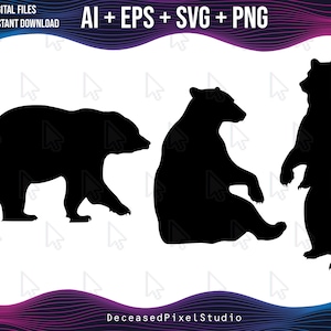 Bear Silhouette Vector Bundle: Grizzly Clip Art (Ai, EPS, SVG, PNG)