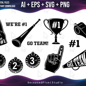 Go Team Sports Celebration SVG Paquete Espuma Mano Fan Dedo Ai, EPS, PNG Game Day Clip Art Vector Files Número Uno Fan svg Sports Fan Bundle