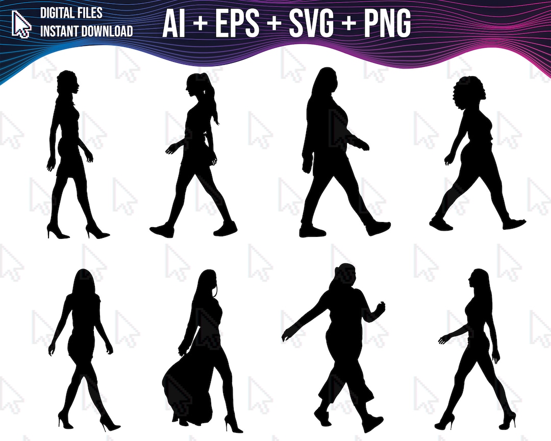 Walking Woman Silhouette Vector Bundle: Clip Art (ai, EPS, SVG, PNG) - Etsy