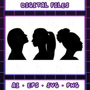 Women's Profile Silhouette Pack, Ai, SVG, PNG, Woman Profile Silhouettes Clip Art, Vector Image