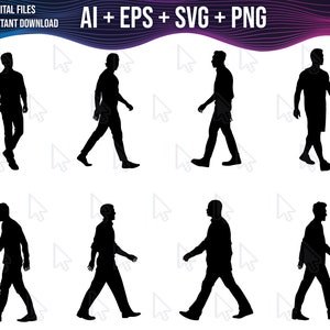 Men Walking Silhouette Bundle, Ai, EPS, SVG, PNG, Walking Person Man Silhouettes Pack, Clip Art, Men Silhouette Vector Image, Cricut File