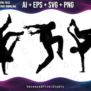 Hip Hop Dancers Silhouette Pack Bundle, Ai, SVG, PNG, Dancer Silhouettes with Crossed Arms Clip Art, Vector Image