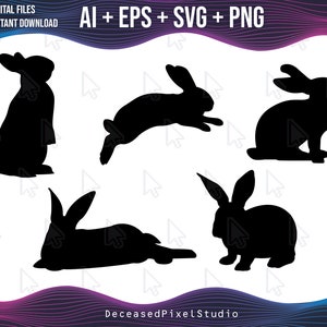 Bunny SVG Silhouettes Bundle Lapin de Pâques PNG EPS Ai lapins svg Cricut Cut Files Téléchargement instantané Rabbit Cut Files