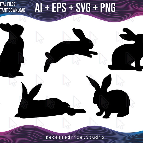 Bunny SVG Silhouettes Bundle Easter Rabbit PNG EPS Ai Bunnies svg Cricut Cut Files Instant Download Rabbit Cut Files