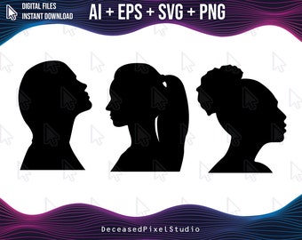 Pack de silhouette de profil féminin, Ai, SVG, PNG, femme profil Silhouettes Clip Art, Image vectorielle