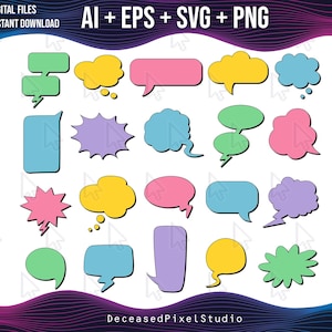 Pacote de balões de fala, EPS SVG PNG editáveis com IA, balões de pensamento, pacote de clip art, vetor de balões, arquivo Cricut, balão de bate-papo