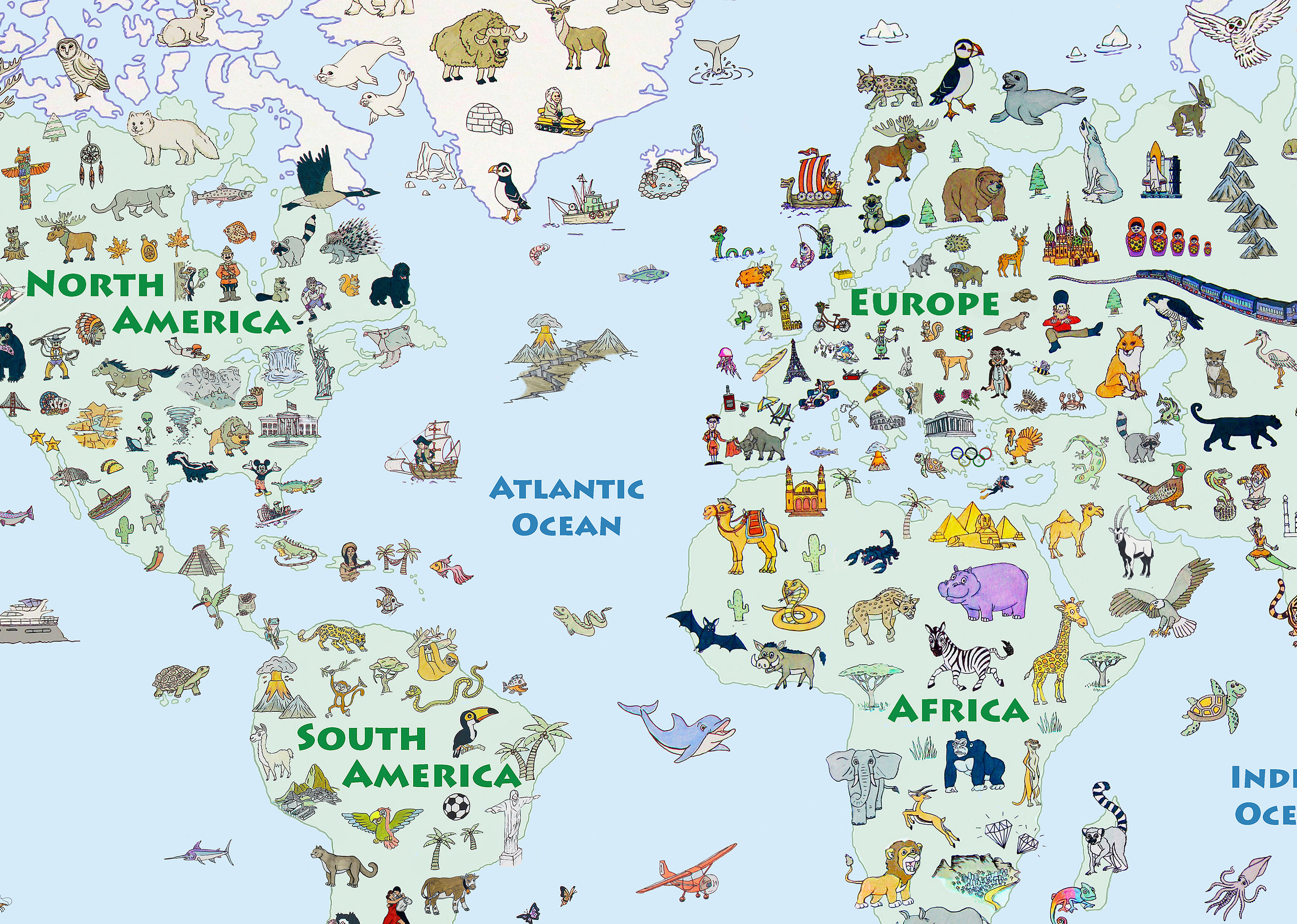 Children's Illustrated Map of the World Poster Etsy UK