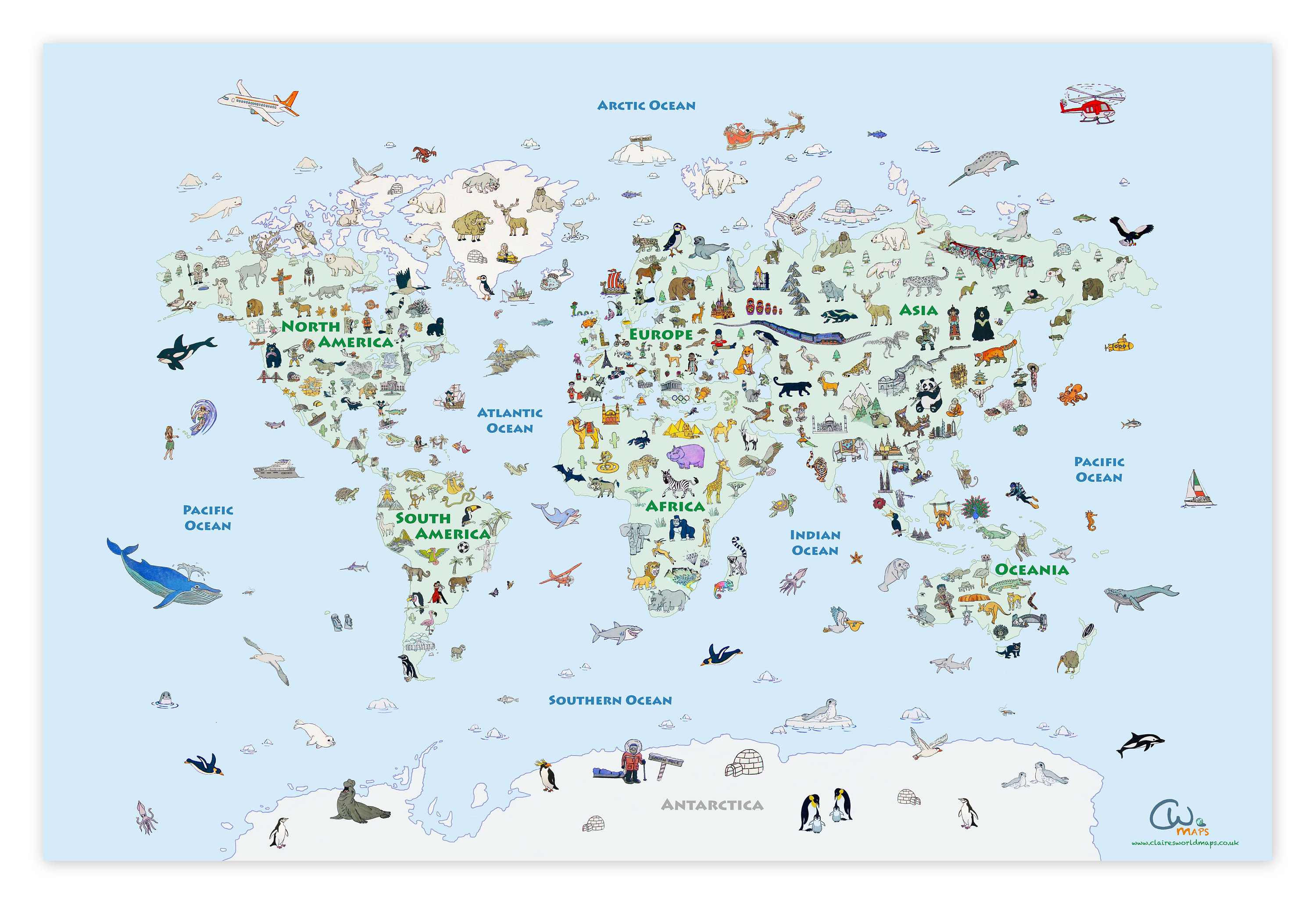 Children's Illustrated Map of the World Poster Etsy UK