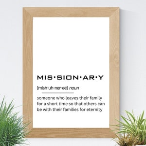 Missionar Definition Wand Kunst Geschenk für Heimkehr Missionar Geschenk Abschied Missionar MTC Dekor LDS Druck Missionar Poster Care Paket