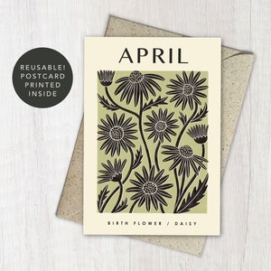 de voeux fleur de naissance d'avril DAISY | Carte Anniversaire botanique, nouveau-né | d'art floral recyclé et réutilisable | Pour le jardinier, maman