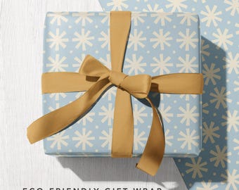 Snowflakes Modern Retro Christmas Gift Wrap | Mid-Century Premium Matte Eco Friendly Wrapping Paper | Recyclable, Biodegradable, Veg Inks