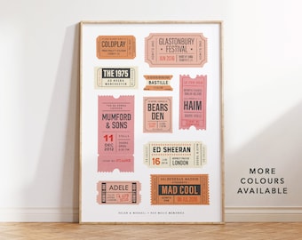 Personalised 10 Retro Gig Ticket Print | Bespoke Theatre or Music Memory Wall Art | Custom gift for birthday, wedding | 10 year anniversary