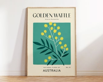 GOLDEN WATTLE Retro Art Print | Vintage Floral Home Décor | Boho Flower Poster | Botanical Wall Art | Australia Print | Eco friendly Scandi